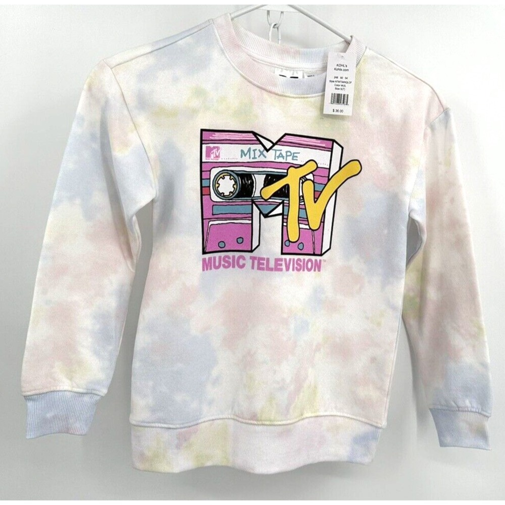 MTV TIE DYE CREWNECK PULLOVER SWEATSHIRT Youth Girl Size 7 Pastel Retro Look